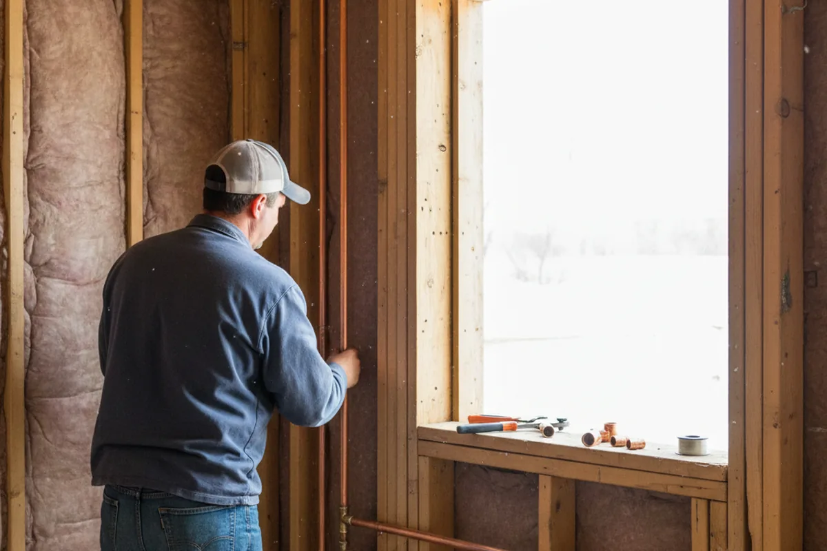 Licensed plumber running new copper supply lines in a Furlong home