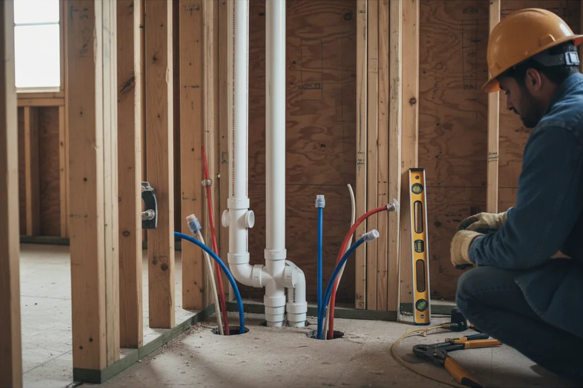 Drain and supply rough-in during Sump Pump Repair in Furlong